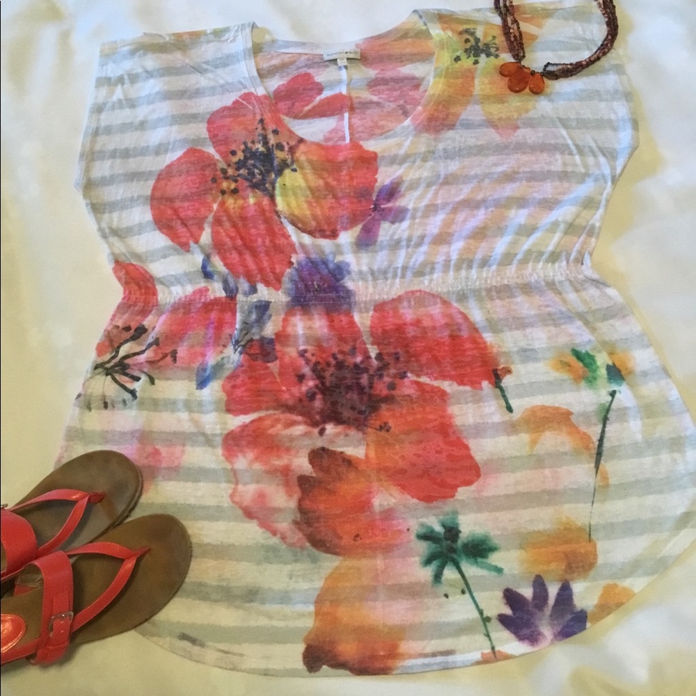 Fashion Bug Floral and Stripes Shirt